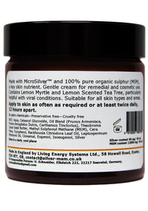 Silver-MSM Cream with Lemon Myrtle and Lemon Scented Tea Tree Essential Oils (4 size options)